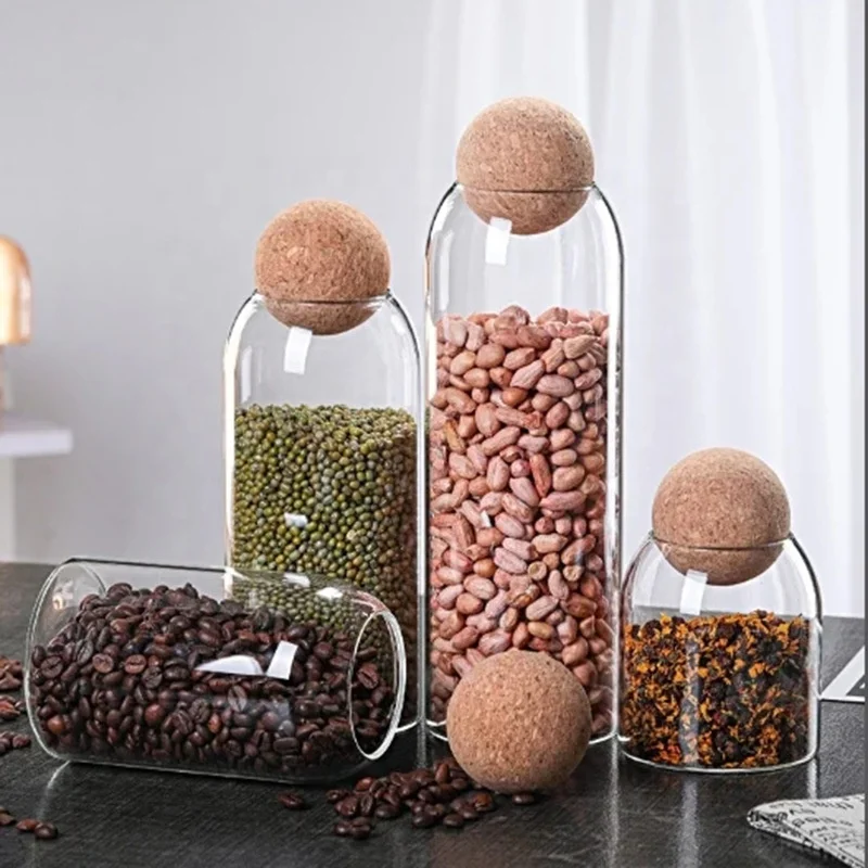 High borosilicate clear glass jar coffee bean glass storage food container with cork Lids