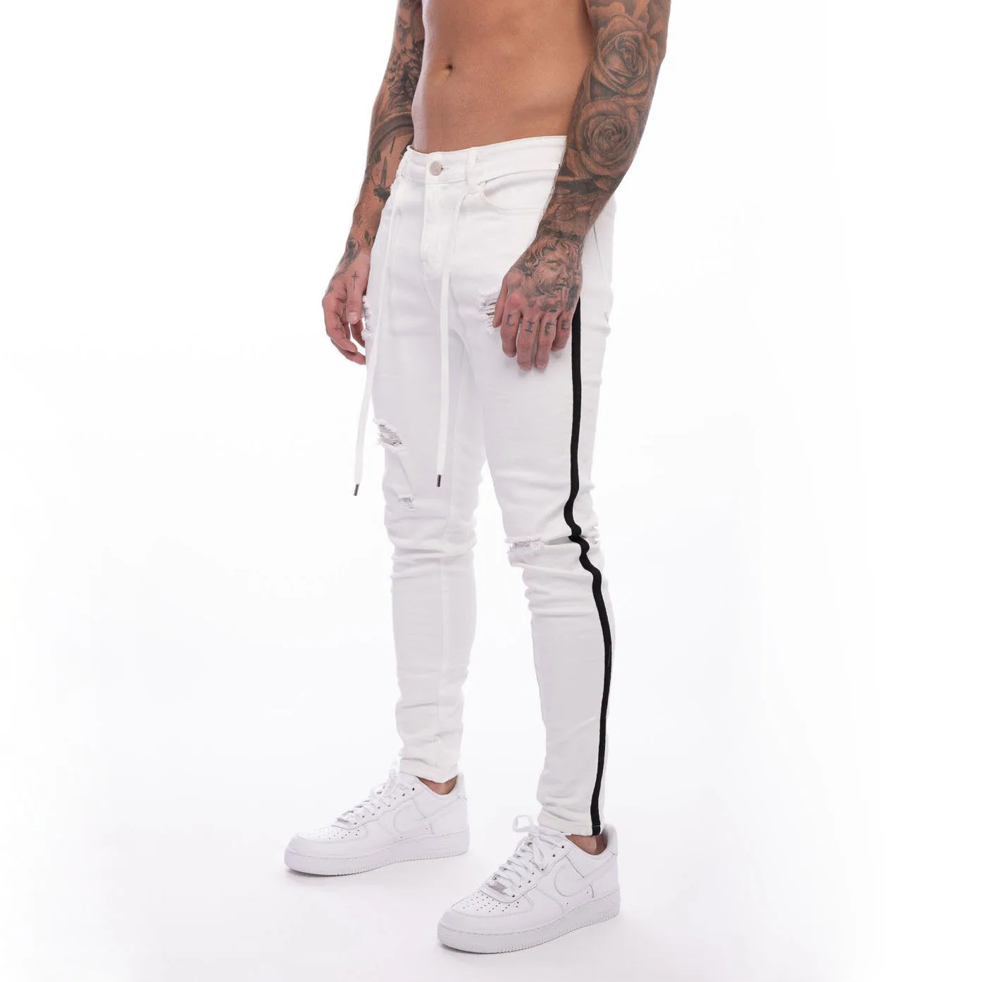 European and American 3XL new design white slim ripped small foot skinny denim jeans men