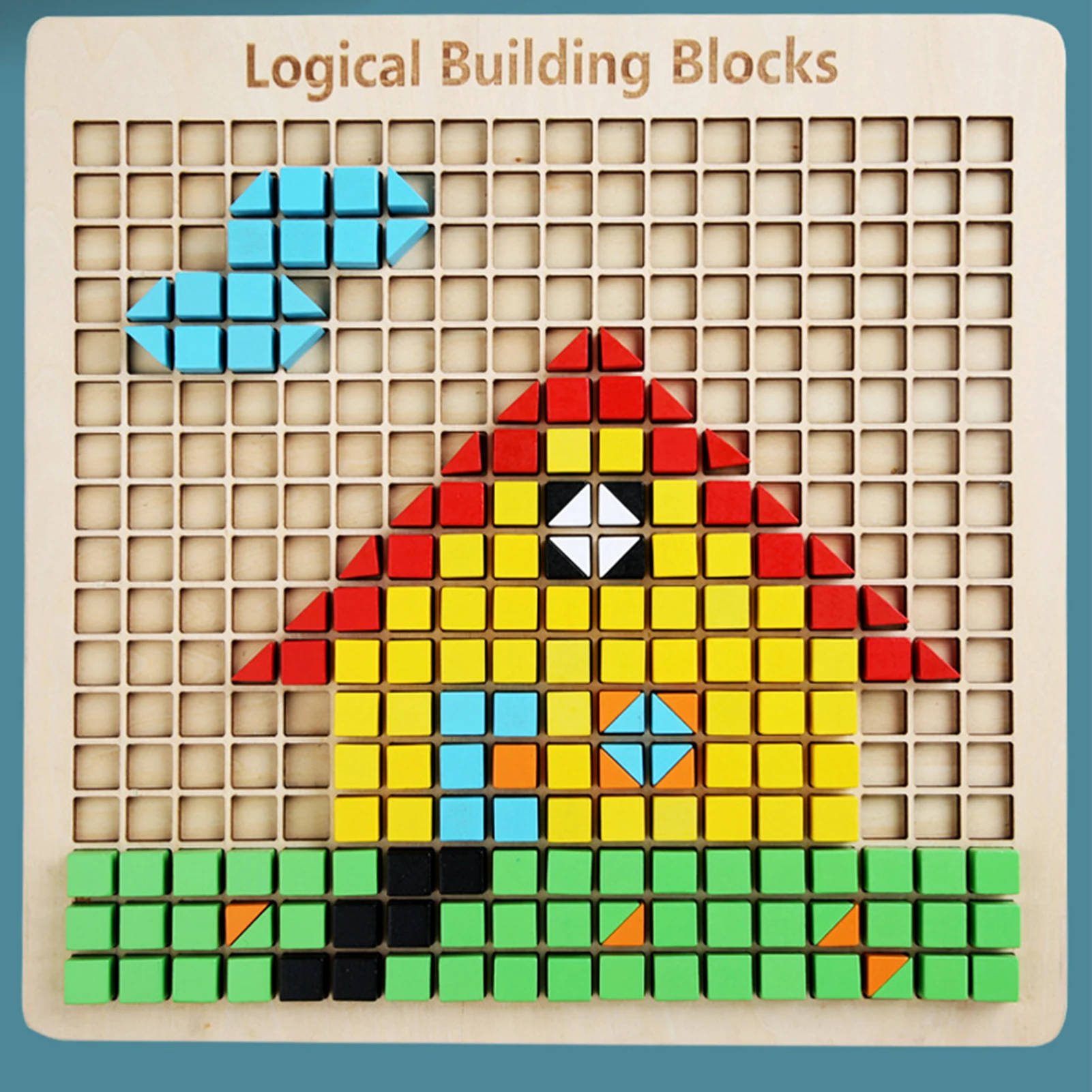 Montessori Wooden Kids Smart Toy Colorful Mosaic Puzzle Pattern Blocks Game Board for Tollders Early Education