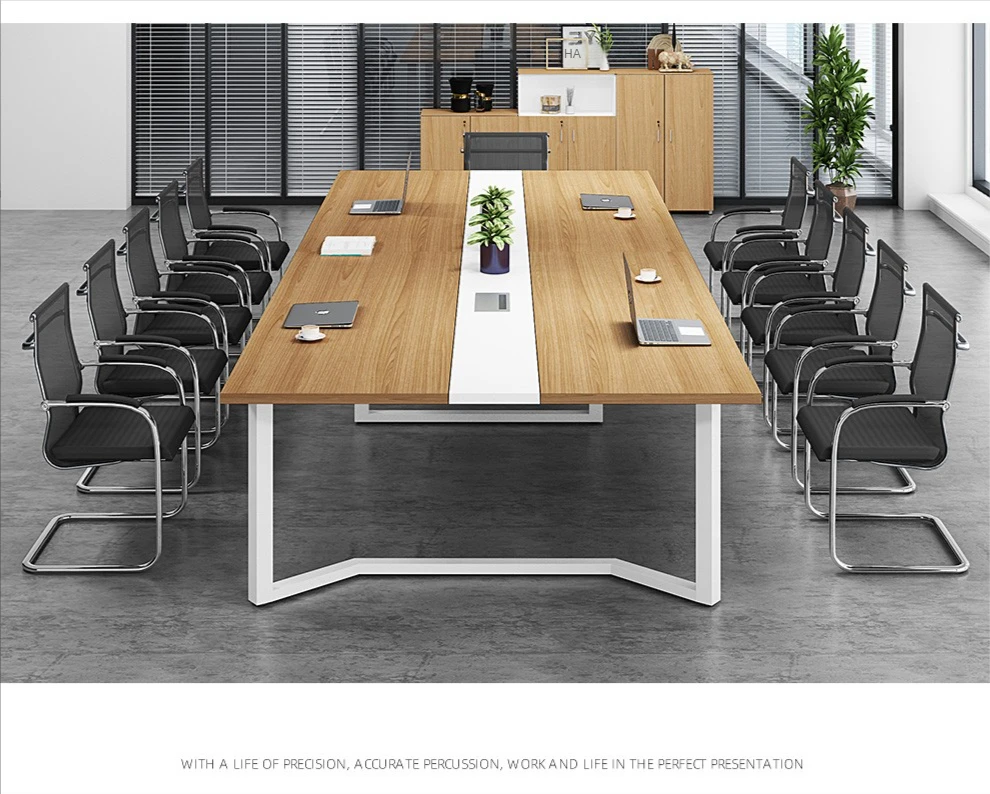 Meeting room table commercial office furniture Wooden desktop Metal Legs Multi Person Conference Table office long table chairs