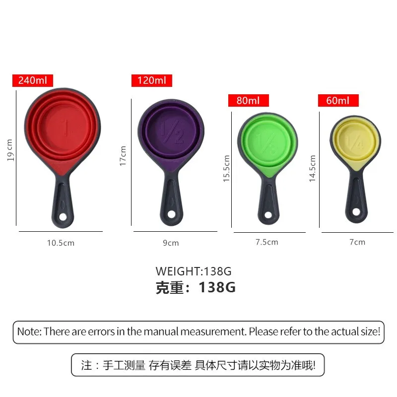 Wholesale  Foldable Measuring Cup And Spoon Multi-color 4-Piece Foldable  Measuring cups
