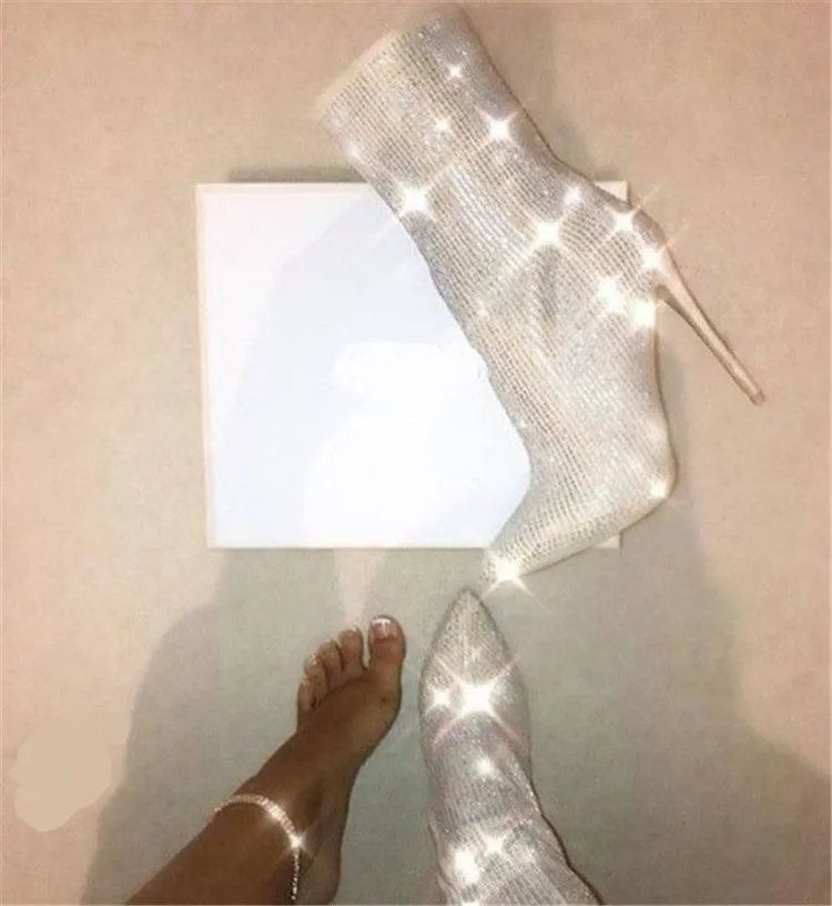 
LFZ-3 2021 New Design Rhinestone Boots Heels Women Boots Sexy High Heels Dress Shoes High Heels Stiletto 