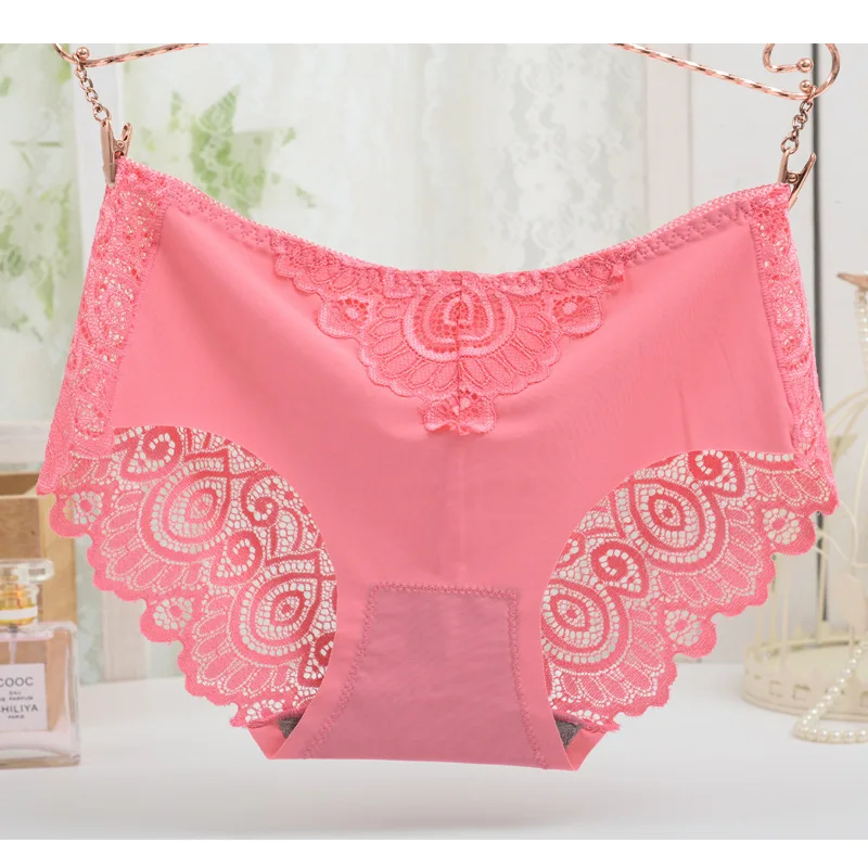 Mid Waist Stretch Underwear Tanga Mesh Breathable Lace Briefs Wholesale Cheaper Women Smooth Ice Silk Panties