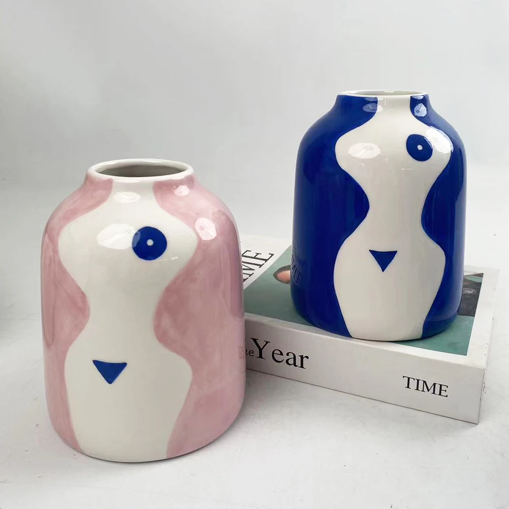 Blue Ceramic Vase with Character design Patterns Modern Chinese Ceramics for Home Decor