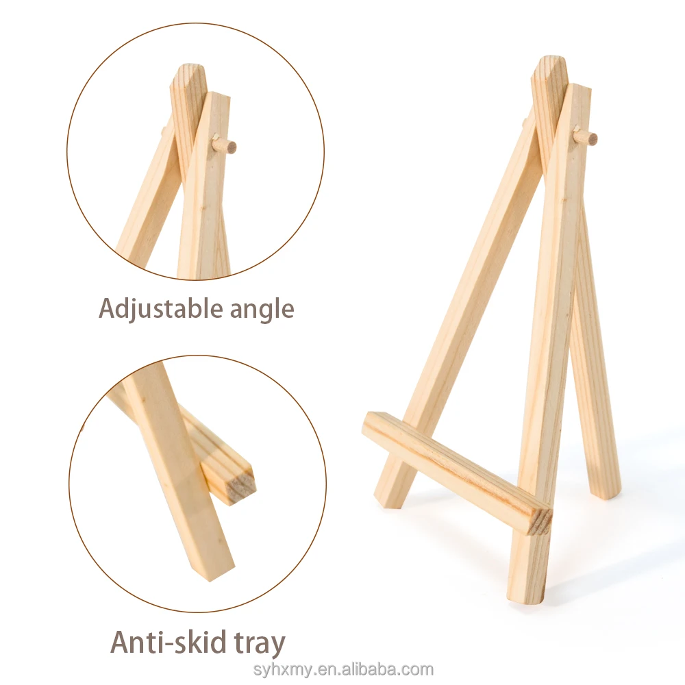 Mini Wood Display Easel, Natural Wooden Tripod Holder Stand for Displaying Small Canvases, Business Cards, Photos