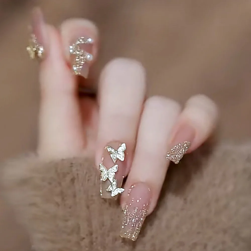 Diamond Medium Length Ballerina Nails Coffin Fake Nails Designs Press On Nails In Bulk Artificial Fingernails With Rhinestone