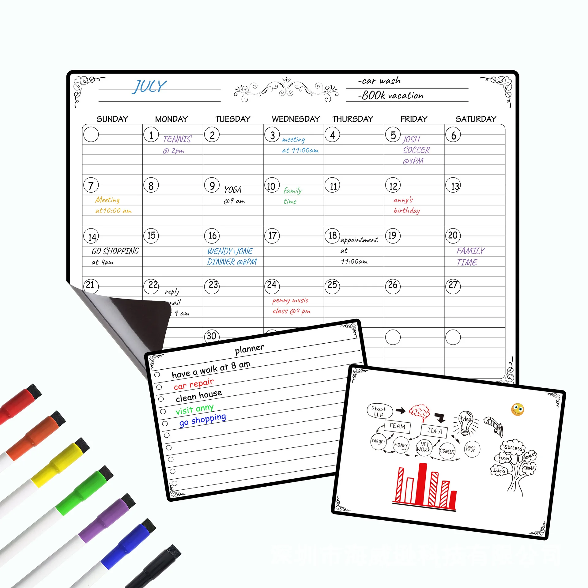 High Quality Magnet A3 Easy Erasable Dry Erase Weekly Planner Magnetic Whiteboard Calendar For Fridge