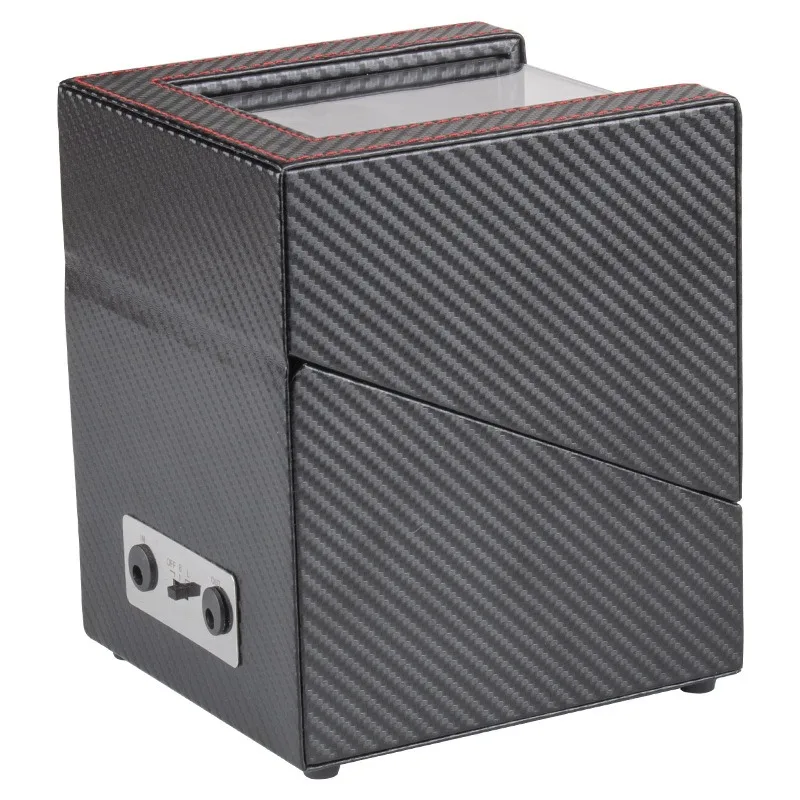 Ready In Stock 3 Modes 2 Slot Black PU Leather Carbon Fiber Watch Winder Box