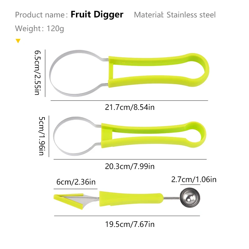 Stainless steel Multi-Function Fruit Ball Carving Knife 4 In 1 Watermelon cantaloupe fruit Slicer Cutter set