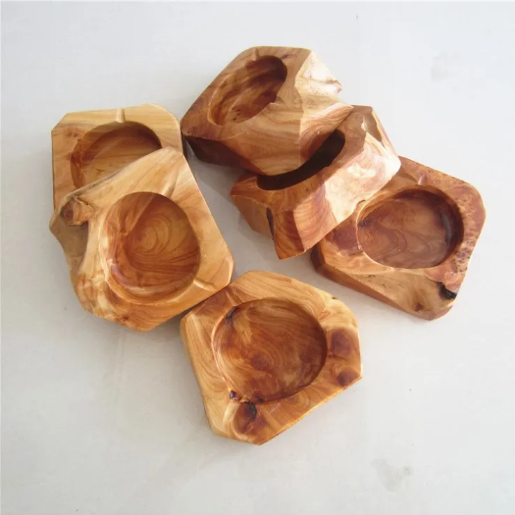 Desktop decoration wooden ashtray hand polished irregular shape ashtray made of pure wood