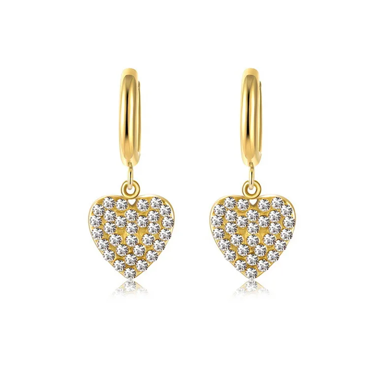 SP Fashion Love Full Diamond Earring Necklace Set Stainless Steel  18K PVD Plated Heart Necklace Earring Set