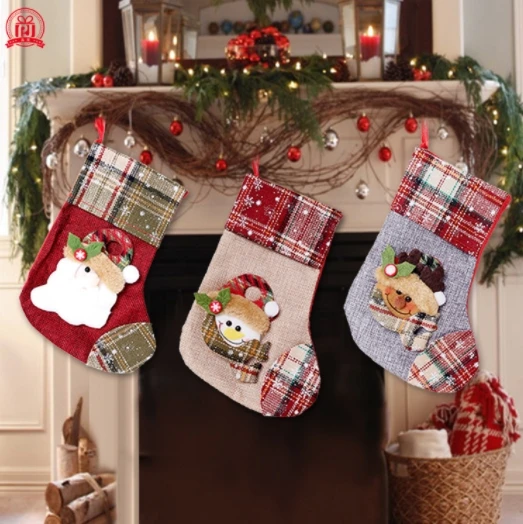 Christmas decorations in the sock snowman Santa Claus deer socks Christmas tree hang gift gift bags of candy