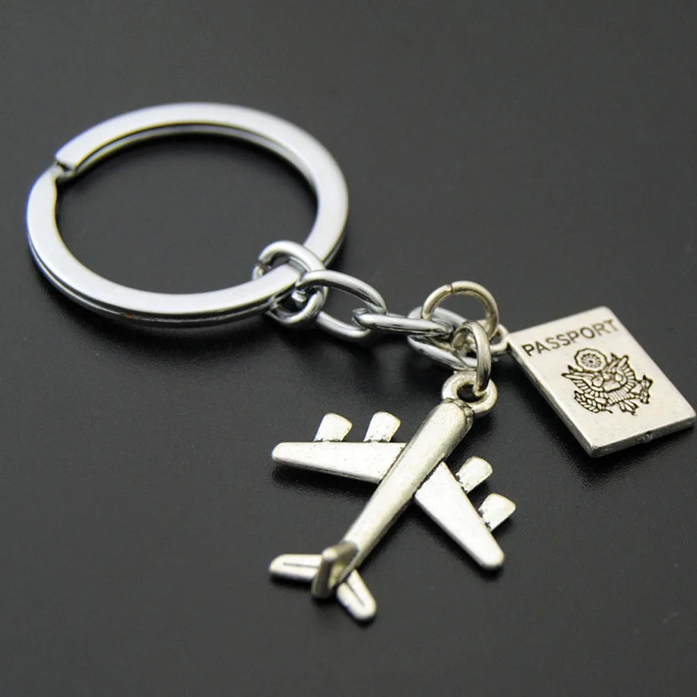 Earth Mini Airplane Metal 3D Key Chain Pendant  souvenir charm Boat Anchor compass Rudder Travel Keyring Car key chain