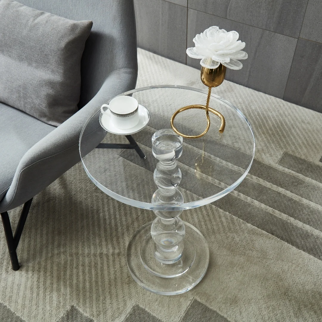 Factory wholesale acrylic end coffee table Luxury clear transparent criado mudo acrylic round side table
