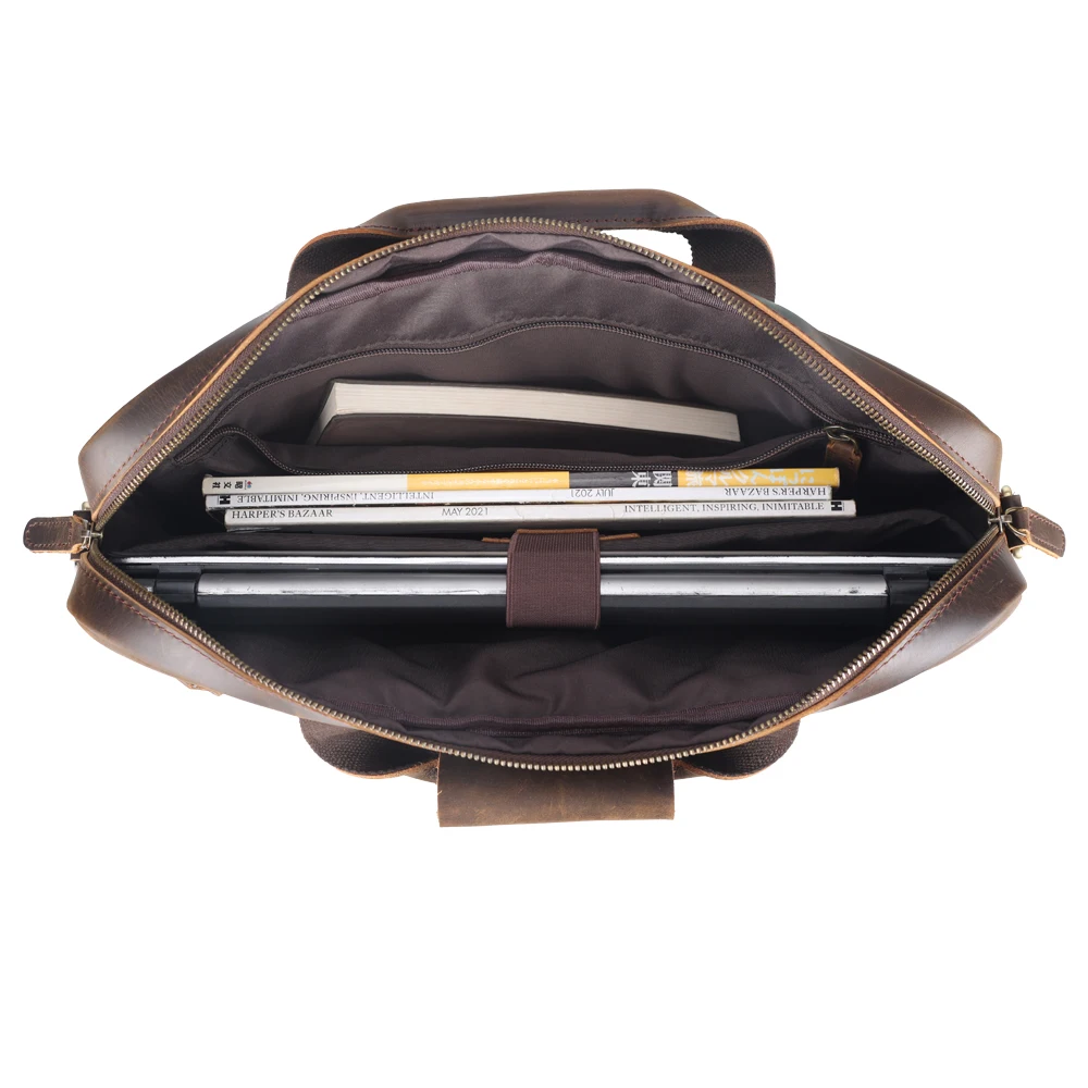 New Arrival 15.6' Cowhide Business Laptop Portfolio Bag Crazy Horse Leather Full Grain Genuine Leather Office Briefcase Bag