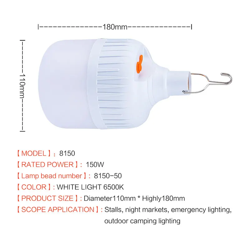 Светодиодная аварийная лампа, мощный светильник для кемпинга, улицы, сада, с аккумулятором и временем освещения