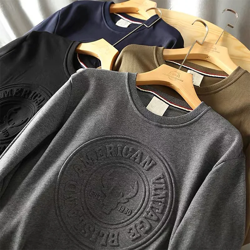 CUICHANG High Quality 100% Cotton Sweatshirts Wholesale Custom Logo Crew Neck Pullover 3D Embossed Sweatshirt