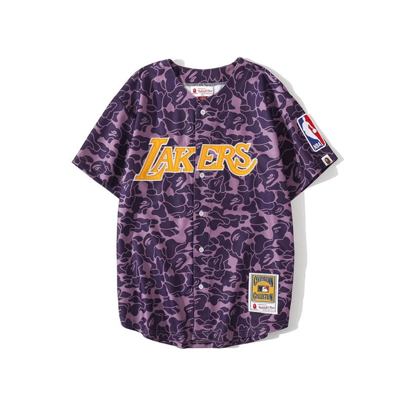 
Wholesale Price High Quality Famous Team Animal Head Print Purple Breathable Baseball Shirt Bape T-shirt 