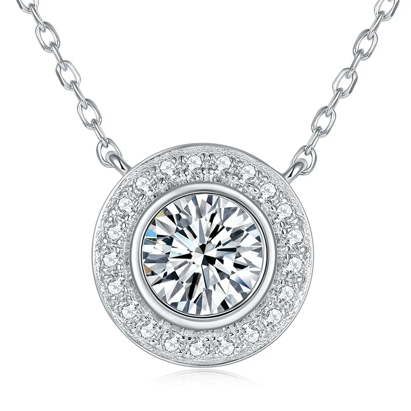De Chic Pass Diamond Tester Classic D Color White Full Moissanite Necklace 925 Sterling Silver Round Bubble Pendant Jewelry