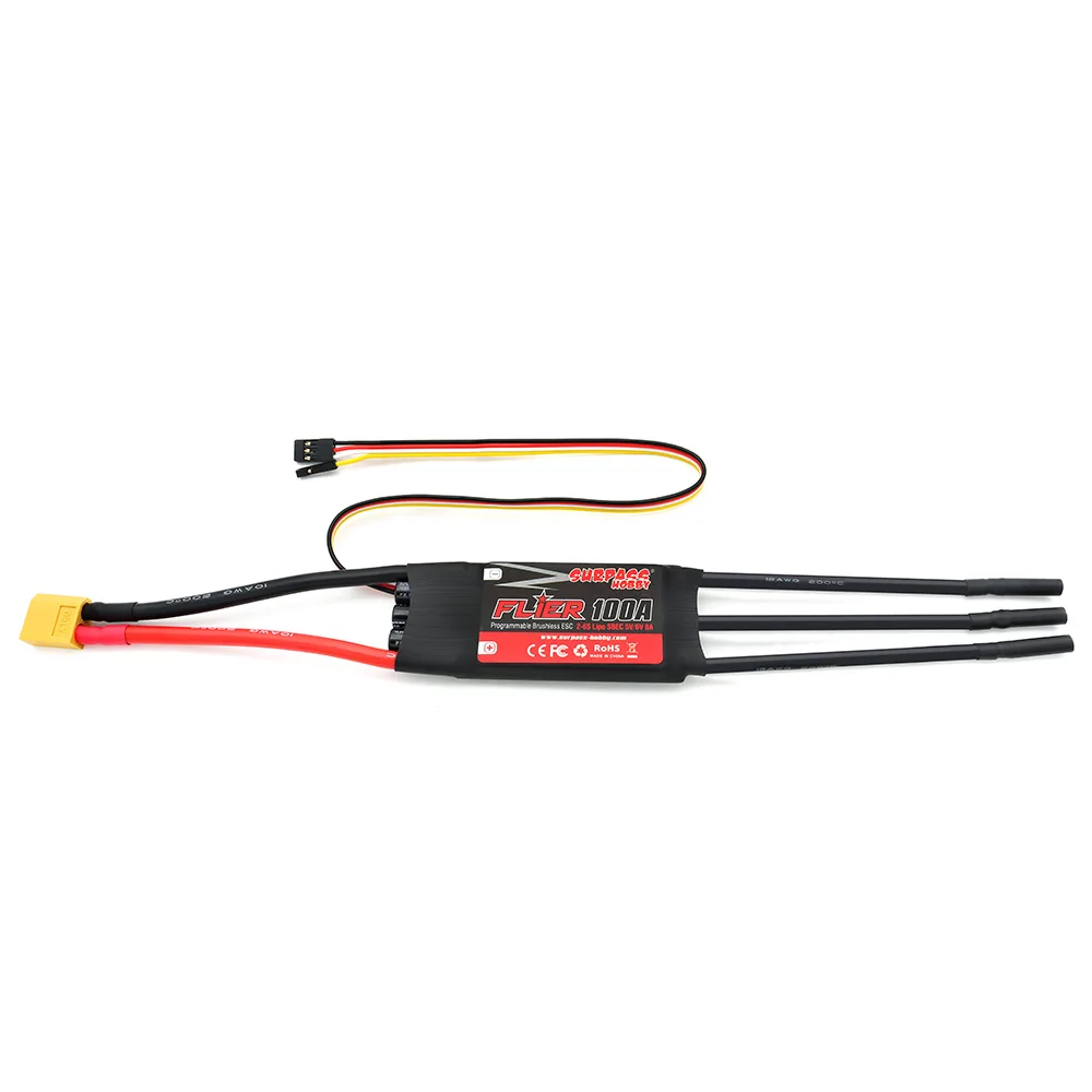 Программируемый бесщеточный 100a flier ESC 2 - 6S микроконтроллер скорости 5 / 6v 8a bec двунаправленный esc для самолета с фиксированным крылом