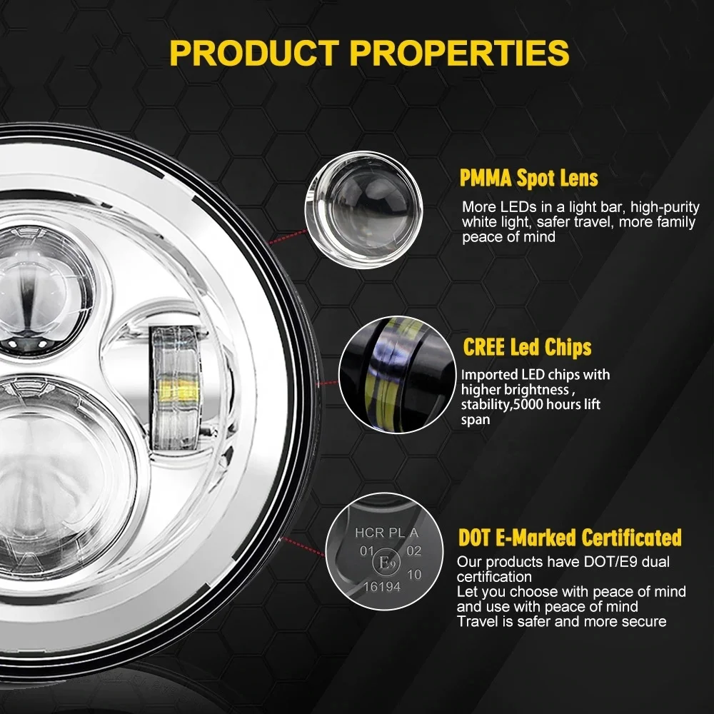 Youstar Light Chrome 7 Inch Led Headlight Compatible for Jeep Wrangler JK LJ CJ Rubicon Sahara Willys Hummer H1 H2