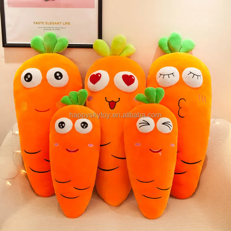 Cute Fruit Big Eyes Carrot Plush Toy Large Super Soft Clamp Leg Bed Pillow Girls Gift with Zipper Plush Pillow