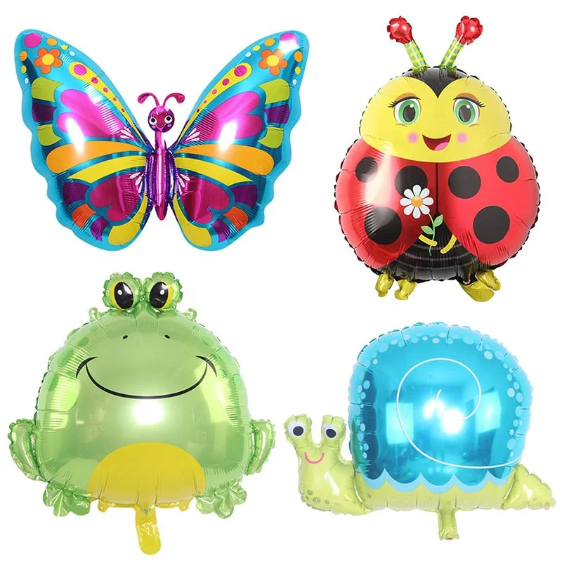 Factory Direct Cute Frog Snail Ladybug Butterfly Mylar Foil Balloons Insect Birthday Party Decor