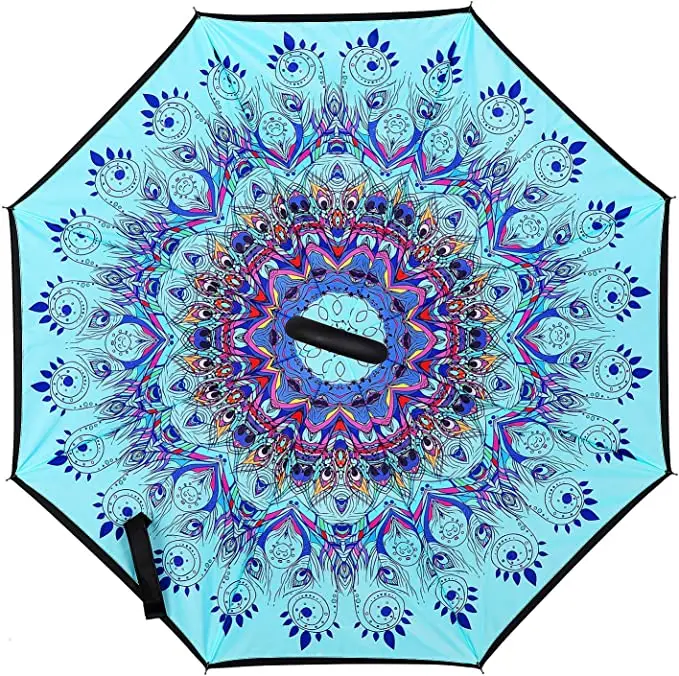 New inverse Umbrella logo prints Custom Double Layer C Shape Handle design inverted Reverse Umbrellas