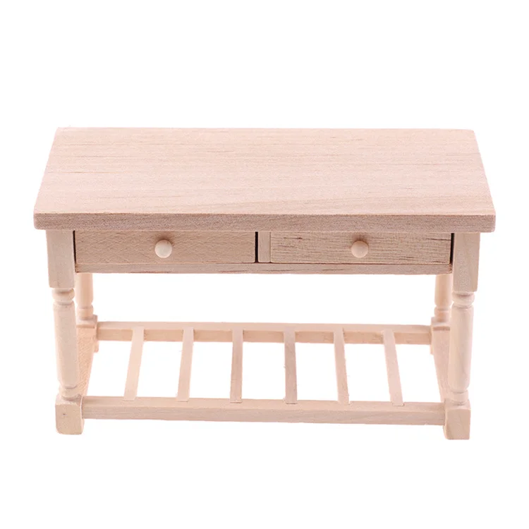 Wholesale Natural Wood Miniature Unpainted Wood Table With Drawers Furnitures for Decoration