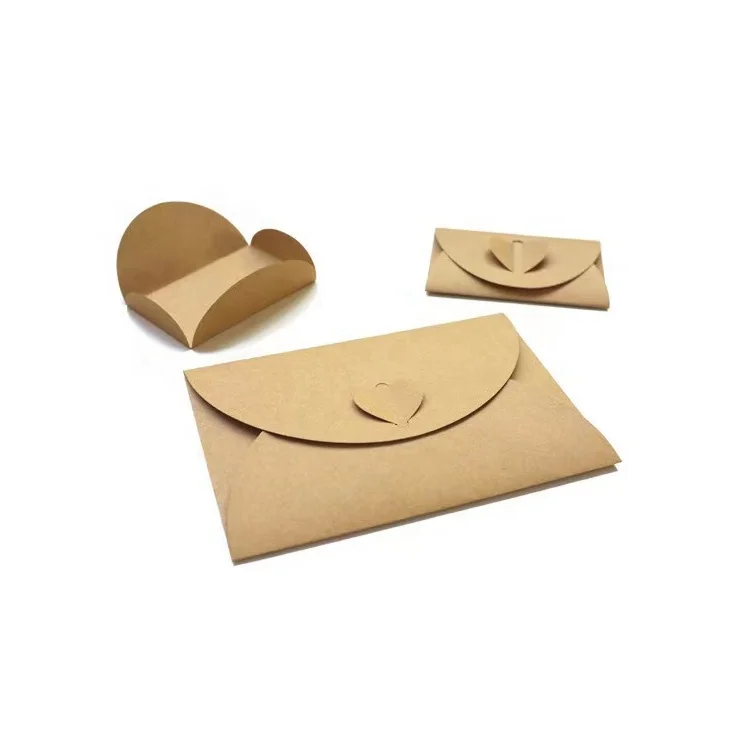New love button brown kraft paper business invitation greeting cards packaging folding envelopes