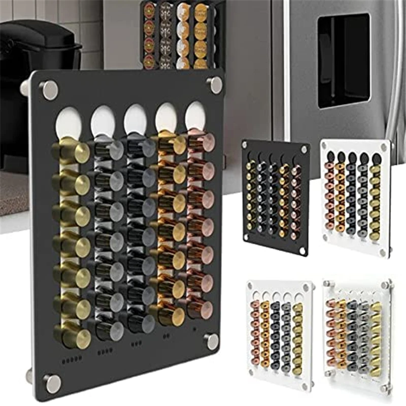 Black Wall Mounted Assembled 35 Pcs clear Acrylic Nespresso Coffee Pod Capsule Holder k Cup