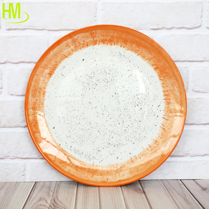 Luxury Disposable Ceramic Colorful Pad Printed Porcelain Plate Set Customized Leaves Design Glazed Soup/Dinner Dish