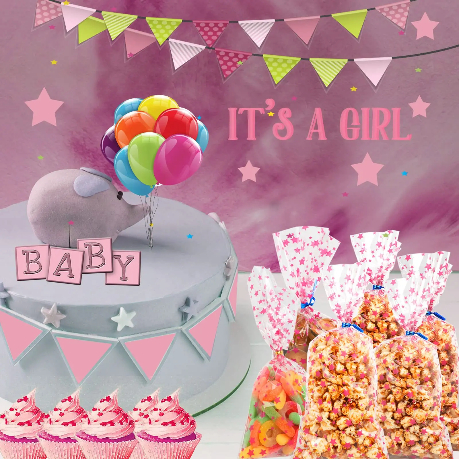 Hot Cheap Custom Printed Biodegradable Plastic Clear Wrap Baskets Gifts Candy Cellophane Bags