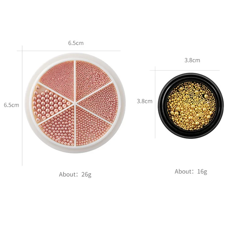 6 Grid Rose Gold Silver Black Metal Nail Caviar Beads 3D Mini Micro Steel Ball Nail Art Decoration Nail Caviar Bea