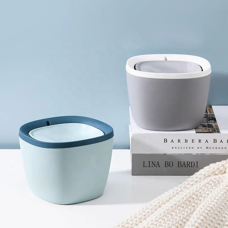 Mini plastic trash compactor swing lid desktop table top Trash Can bin