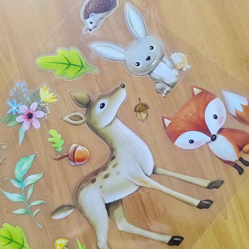Custom design deer bear cute rabbit tree and animal pvc wall stickers for kids bedroom home decoration
