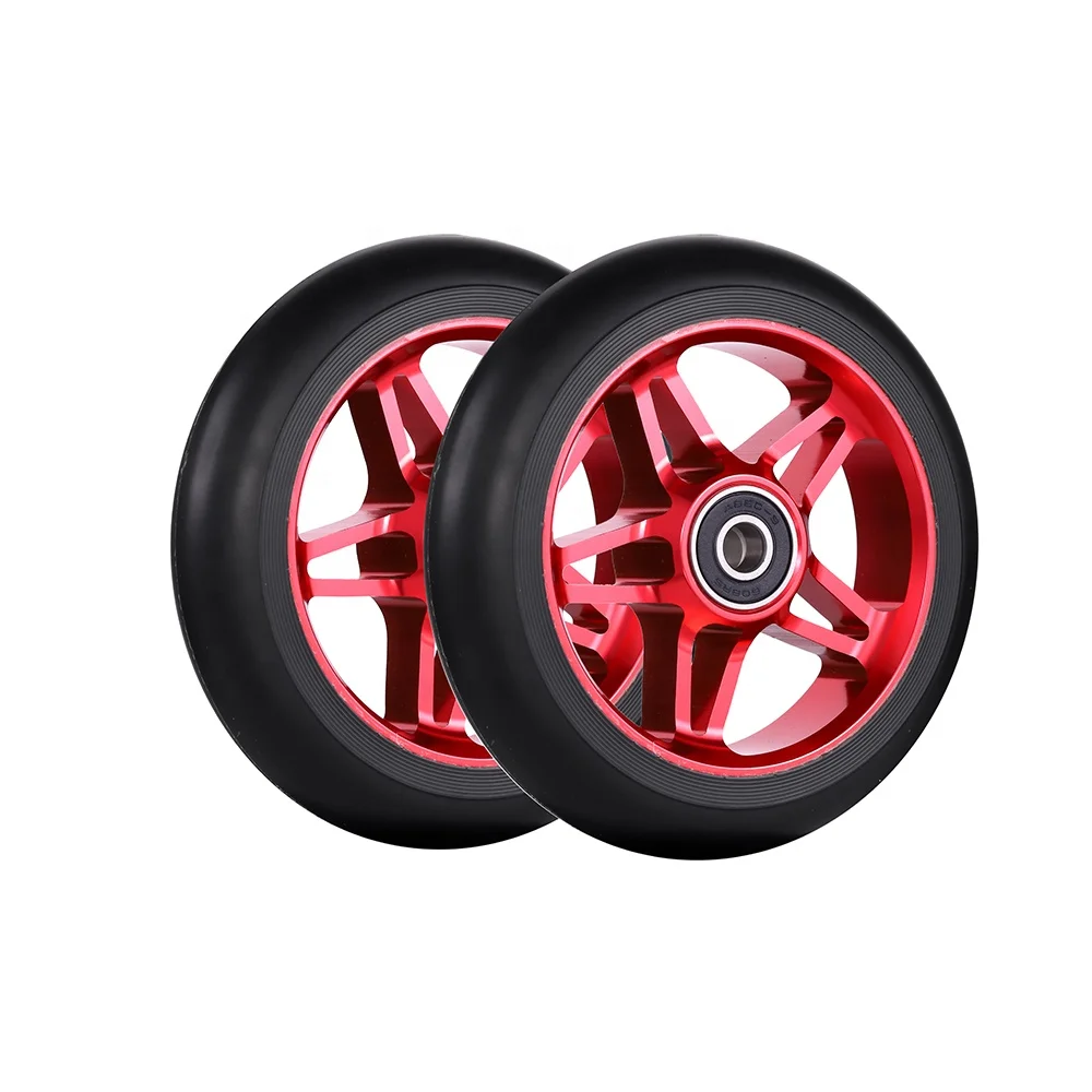 Huoli 5 Star Stunt Scooter Wheels 110mm  Black 88A High Rebound Rubber 24mm ABEC-9 Baering Silk Screen 5 Spoke Scooter Wheels