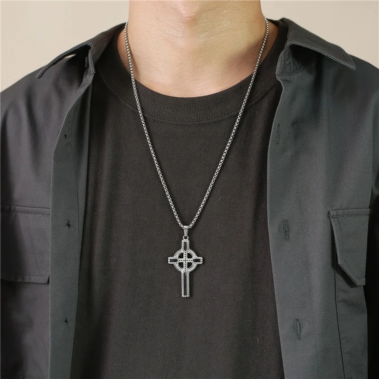 Stainless Steel Vintage Viking Celtic Cross Pendant Necklace Gold Cross Necklace For Men