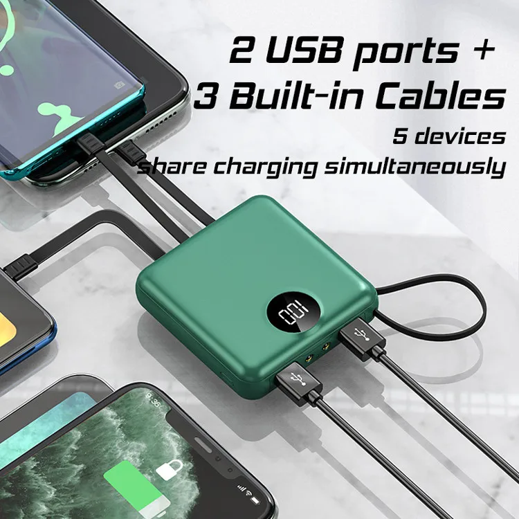 Creative Design 5000mAh Mini Power Bank Portable Charger Powerbank Built in Cable Fast Charger For Xiaomi Poverbank