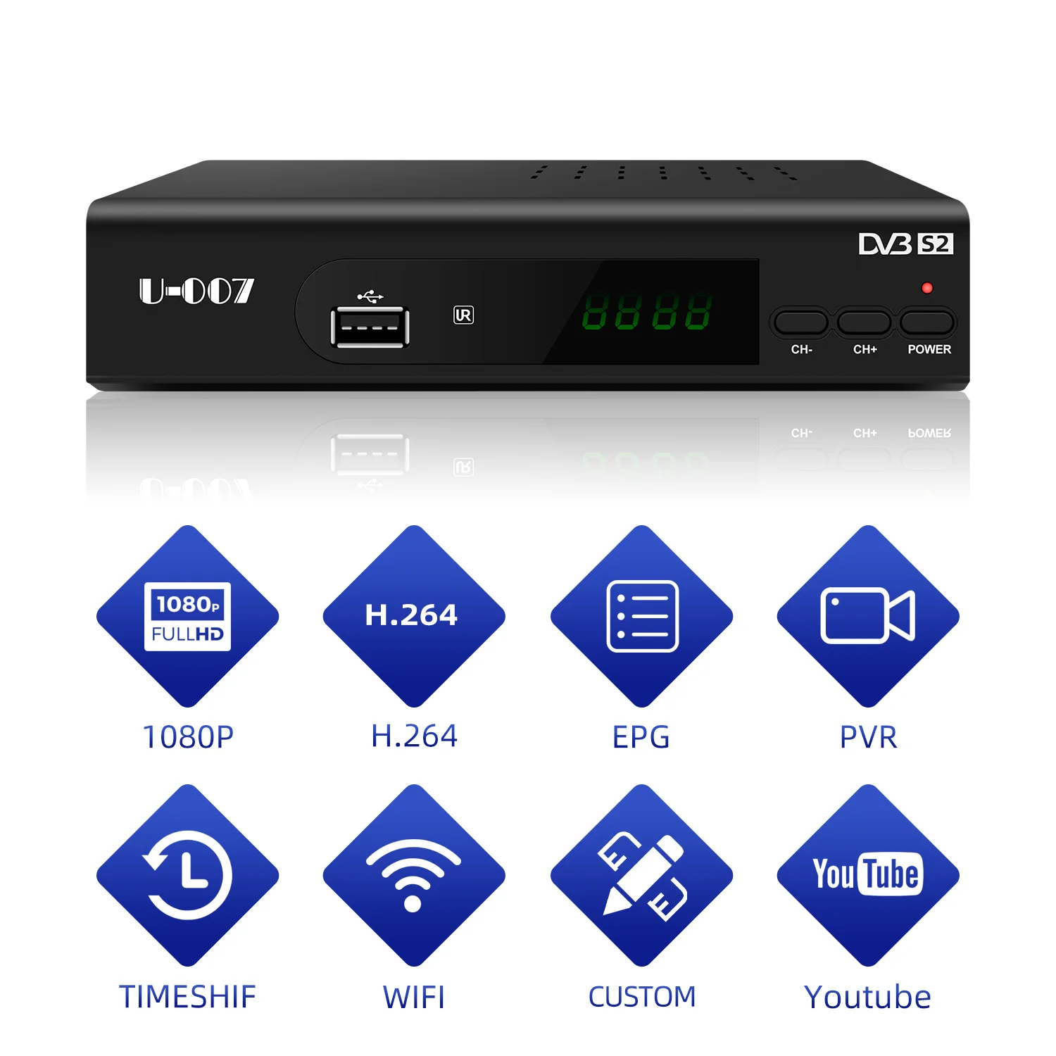 DVBS2 спутниковый ТВ-приемник с поддержкой 1080p Full HD PVR EPG FTA USB WIFI Youtube функции stb