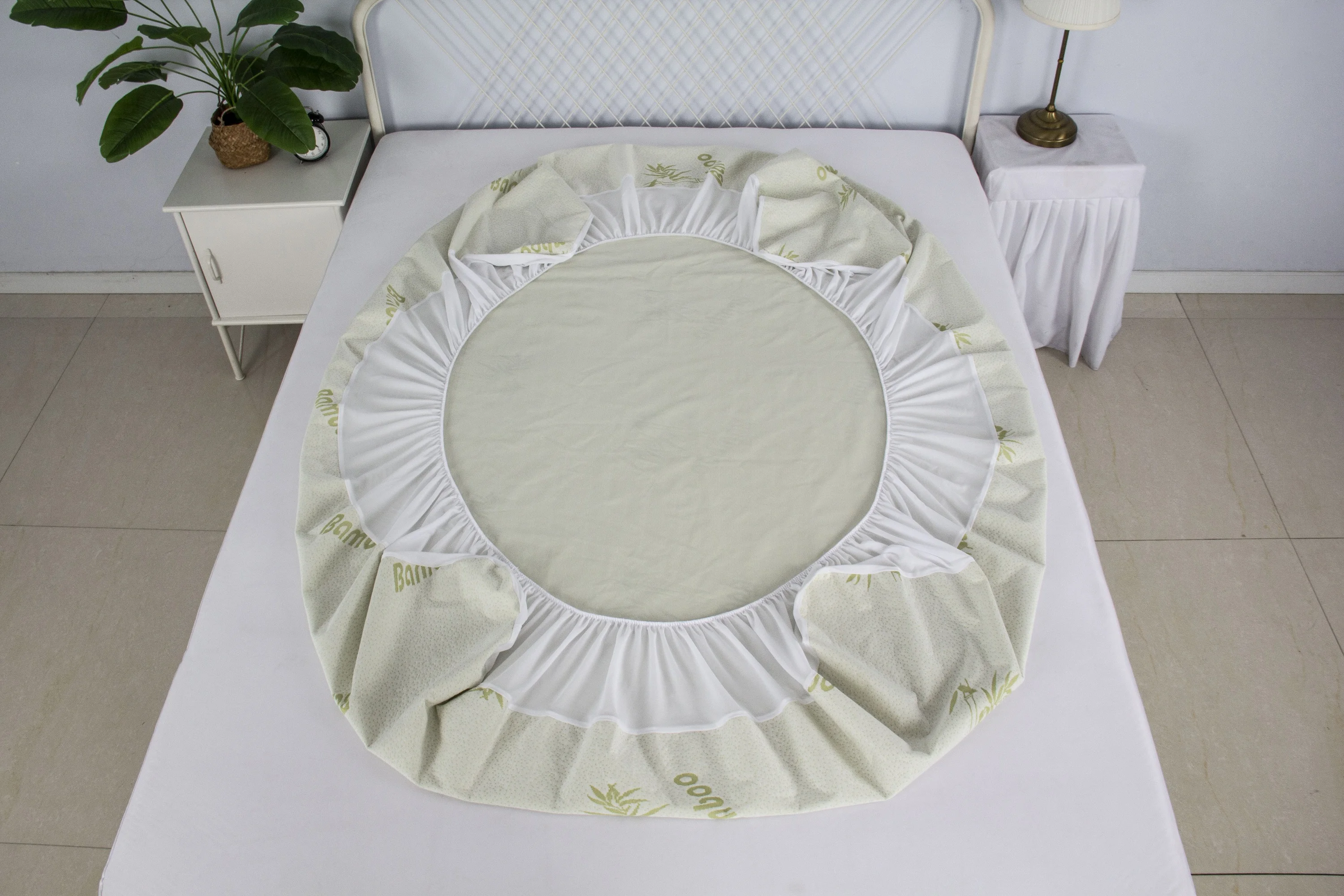 Hot sell bamboo polyester bamboo fiber green jacquard full waterproof fitted bed sheet mattress cover protector bedding set