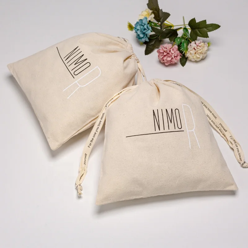 Good Quality Custom Logo Portable Reusable Printed Gift Canvas Cotton Double String Handbag Dust Drawstring Bag