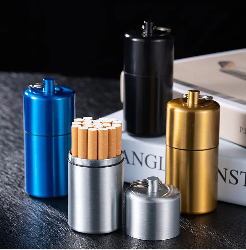 Golden Smell Proof Pocket Tin Cigarettes Case Custom Metal Logo With Key Chain Slim Stainless Steel Waterproof Cigarette Case