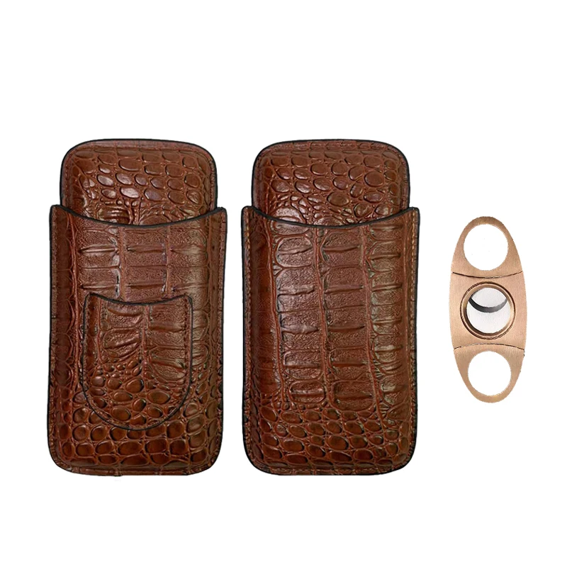 PU leather cigar box 3CT Humidor Case PU Imitates Crocodile Leather 3 Finger Cigar Bag With Cutter cigar leather portable box