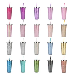 USA warehouse Stock 24oz Summer glitter Plastic tumbler Cold drink Color Changing Cup with lid and straw