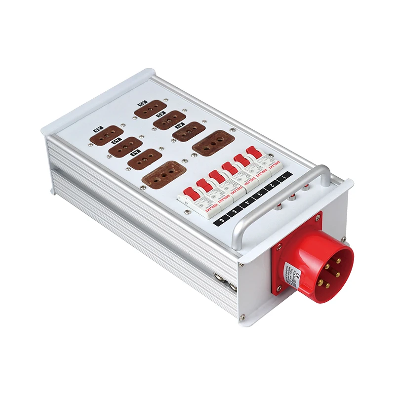 SHTX Aluminum Alloy Stage Light Box Distribution Box 32A Input and Output 6-Way 16A Output with Female Socket Can Be Customized