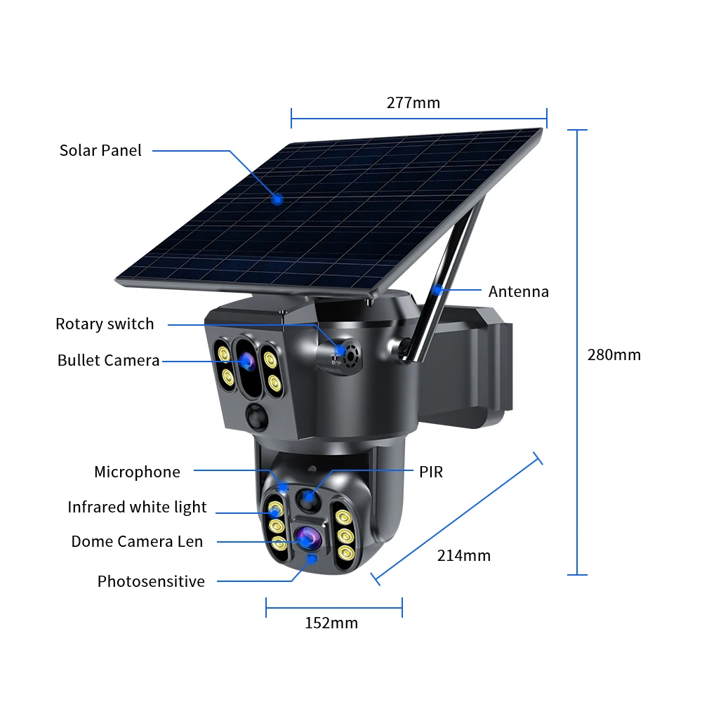 4MP Star Eye Ptz Solar Camera Outdoor Waterproof Motion Detection 18000mAh Battery Audio Solar Camera Wifi