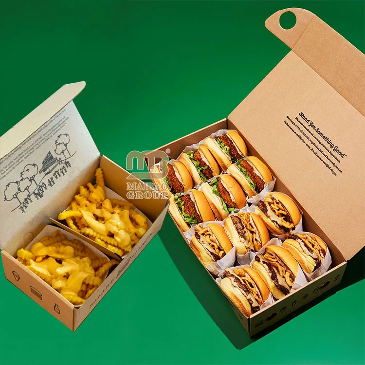 Manufacturer Custom Printed Fries Hamburger Box Take Away Burger Sandwich Food Box Disposable Takeaway Food Packaging Lunch Box