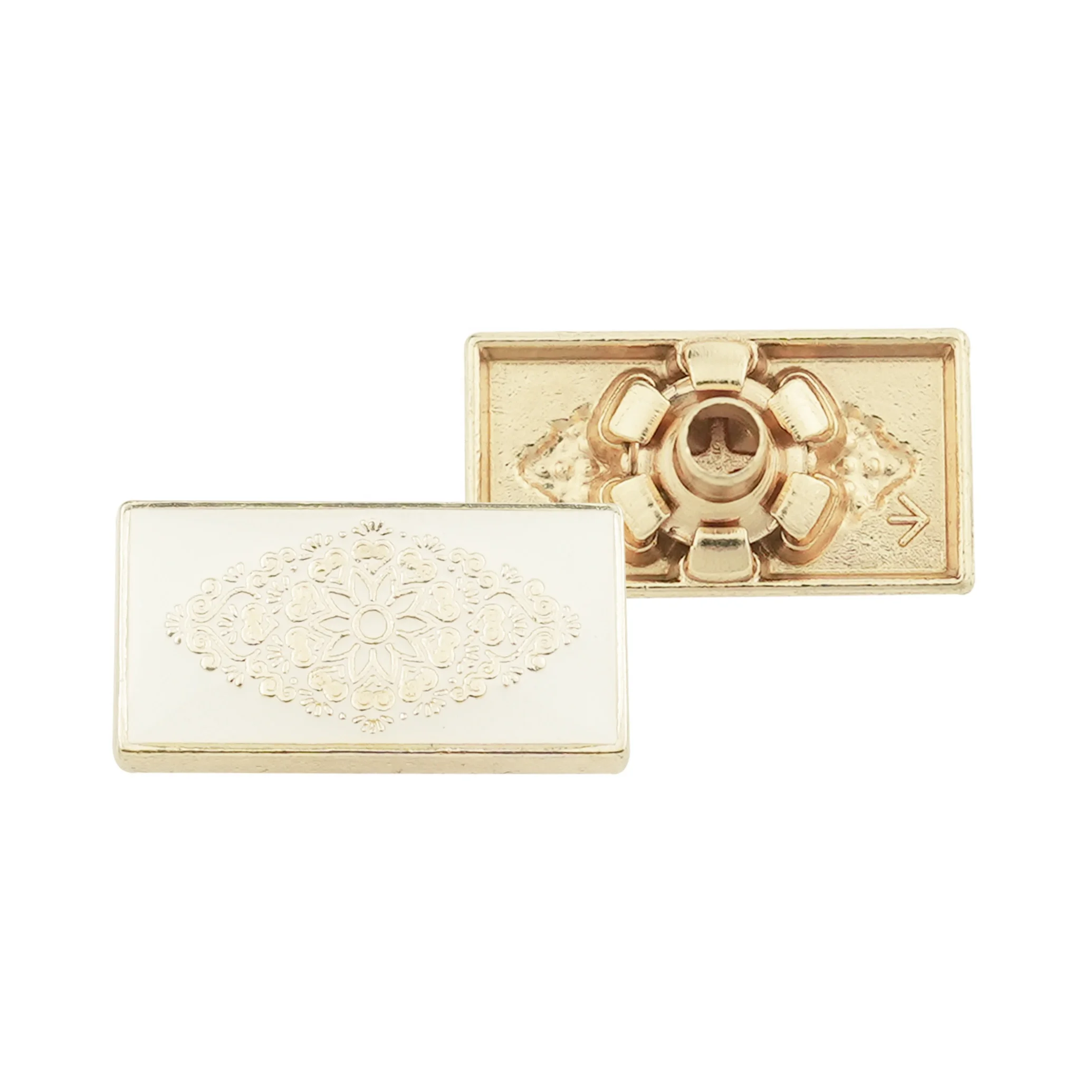 Jinyi Button Factory OEM ODM Thobe Jubah Zinc Alloy Square Press Button CustomLogo Pattern Metal Snap Button for Clothes