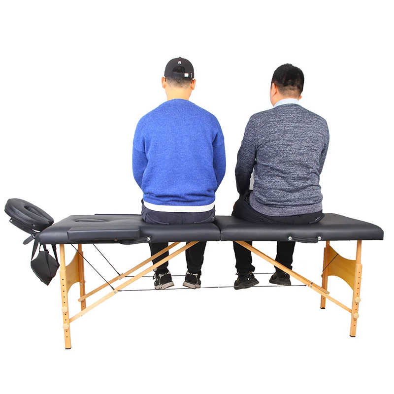 High Quality Portable Foldable Wooden Two-Fold Massage Table Direct Manufacturer Sale Living Room Bedroom Hotel Facial Leather
